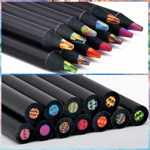 Colorful multicolored pencils with black outer casing.