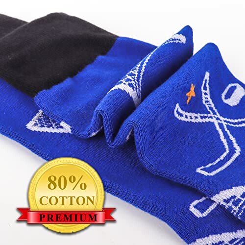 Blue cotton socks with patterns and 80% cotton premium label