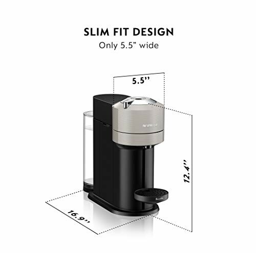 Slim fit coffee maker with dimensions 5.5 inches wide, 12.4 inches tall, 16.9 inches deep