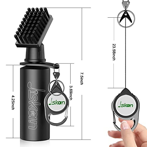 Golf club cleaning brush kit with retractable clip.