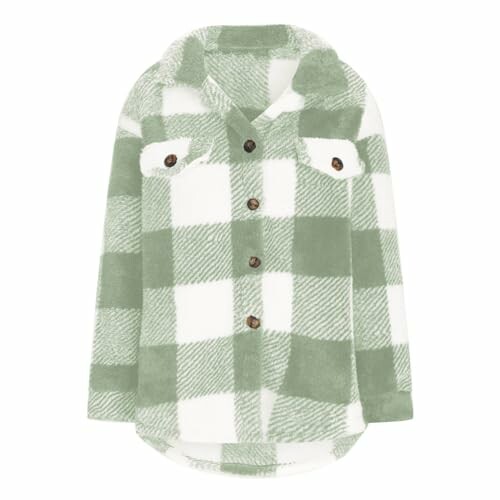 Green and white plaid jacket with buttons.