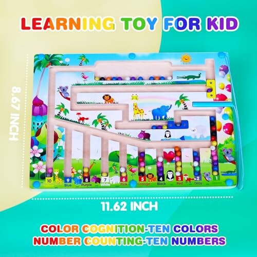 Colorful learning toy for kids with animals and counting beads.