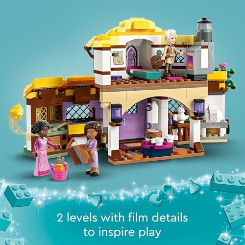 Colorful LEGO house with mini figures and accessories.