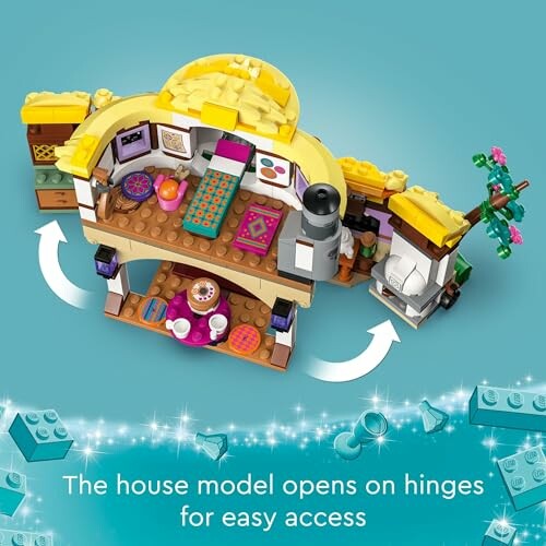 LEGO house model open with interior view and hinge mechanism