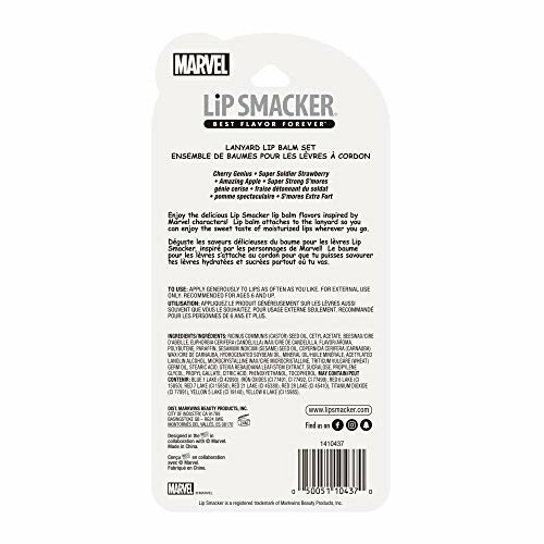 Back packaging of Marvel Lip Smacker Lanyard Lip Balm Set.