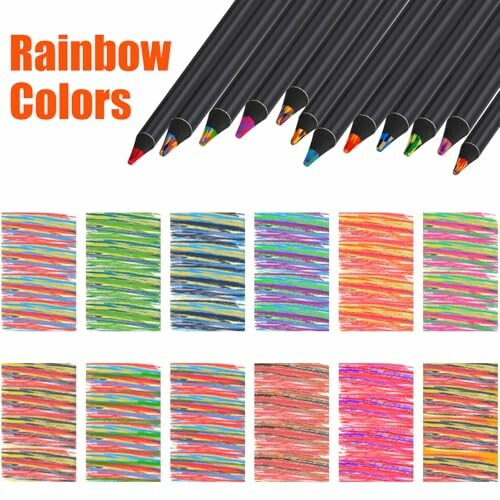 Set of multicolor pencils and rainbow-colored scribbles.