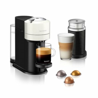 Nespresso coffee machine with milk frother and coffee pods