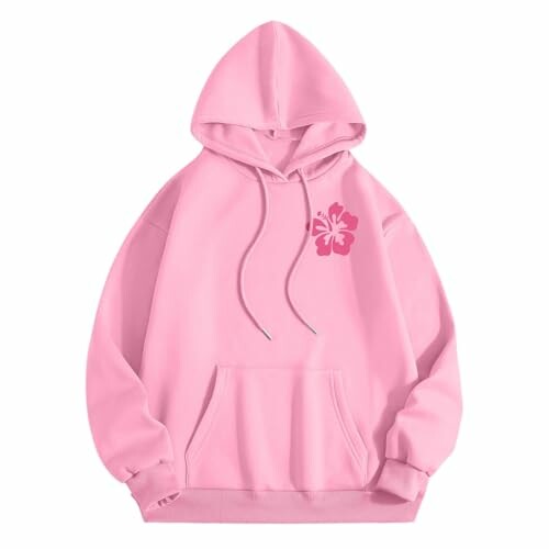 Pink hoodie with floral design on chest