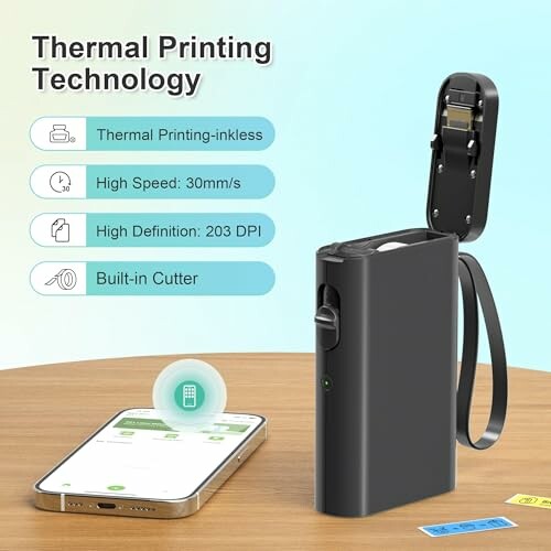 Portable thermal printer with smartphone connectivity, high-speed and high-definition features.