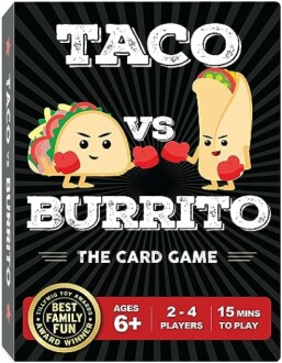 Taco vs Burrito card game box with cartoon taco and burrito characters