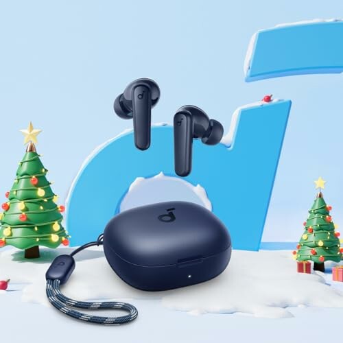 Wireless earbuds with case and Christmas trees